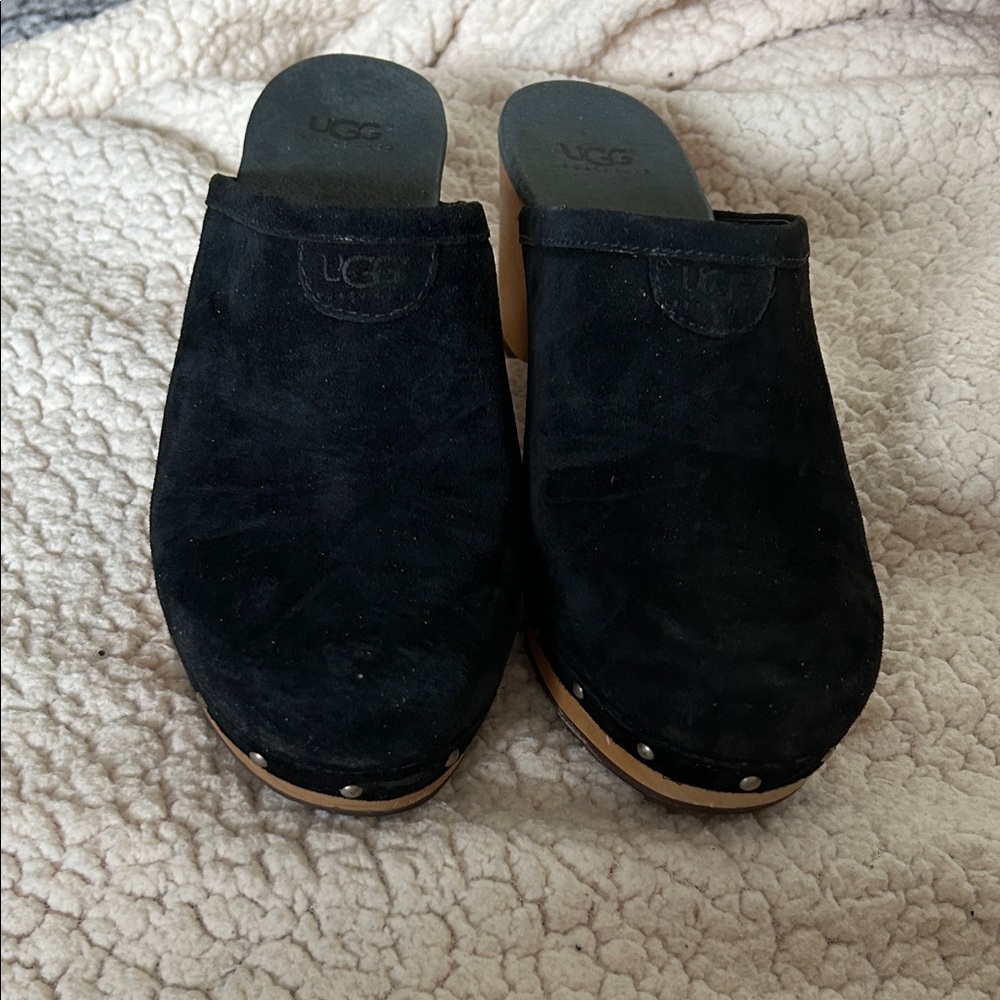 UGG Black Suede Slip-On Clogs
